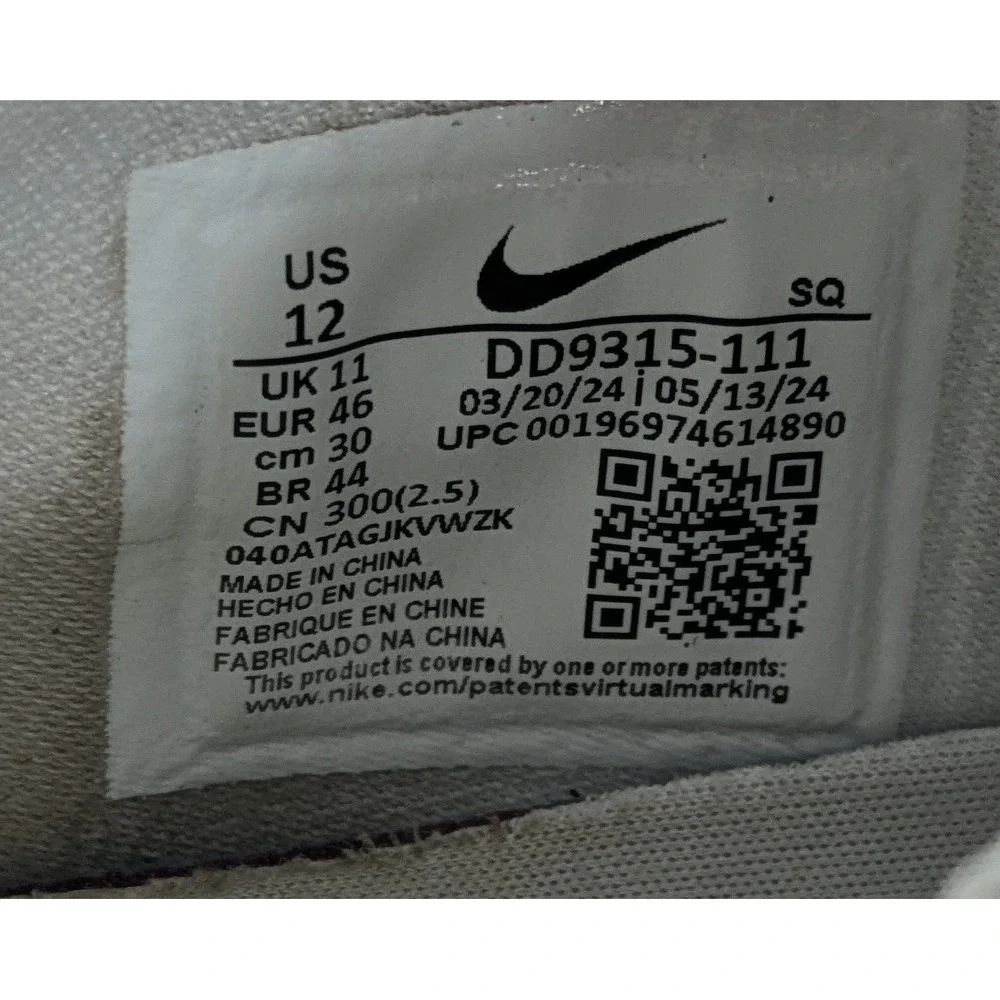 Mens Air Jordan 1 Low White Gum Platinum‎ White Leather Shoes DD9315-111 Size 12